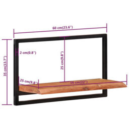 Berkfield Wall Shelves 2 Pcs 60X25X35 Cm Solid Wood Acacia And Steel - thumbnail 7