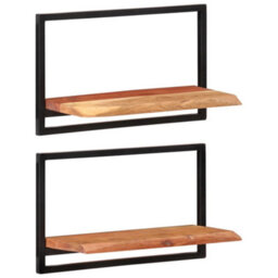 Berkfield Wall Shelves 2 Pcs 60X25X35 Cm Solid Wood Acacia And Steel - thumbnail 1