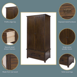 Core Products Wardrobe 2 Door, 1 Drawer, Rich Dark Brown Lacquer Finish, Boston Range H190.0Cm X W90.0Cm X D55.0Cm - thumbnail 8