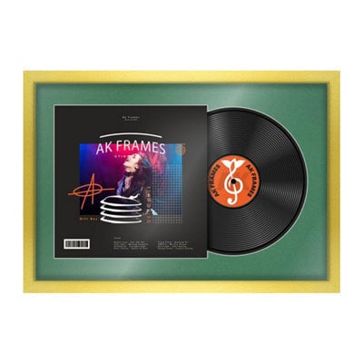 "AK Frames 25X17"" Gold Modern Vinyl Record Frame With Emerald Mount For 12 Inch Lp Cover & Disc - Overlapped Design" - image 1