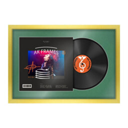"AK Frames 25X17"" Gold Modern Vinyl Record Frame With Emerald Mount For 12 Inch Lp Cover & Disc - Overlapped Design"