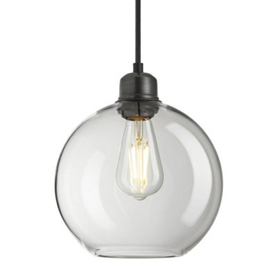 Industville Orlando Glass Globe Pendant - 9 Inch, Clear Glass Globe - 9 Inch, Pewter Pendant Holder - image 1