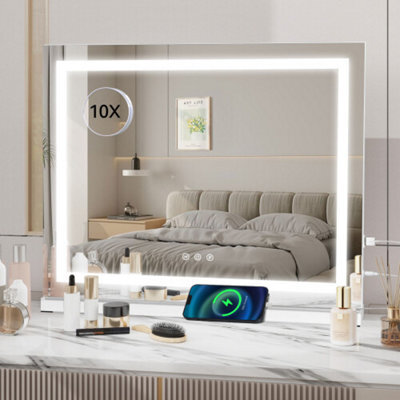 White Rectangular Freestanding Illuminated Hollywood Cosmetic Mirror (H)46Cm (W)58Cm - image 1