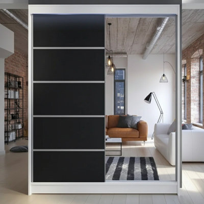 Camino 3 Sliding Wardrobe With Front Mirror And Rgb Led Lights White Black - image 1