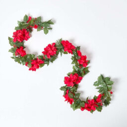 Homescapes Artificial Red Poinsettia Berry Garland, 175 Cm - thumbnail 2