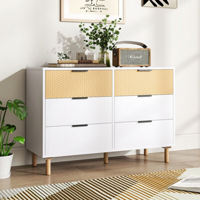 Living And Home White And Brown Wooden 6 Drawer Chest W 110 Cm X D 40 Cm X H 75.5 Cm - image 1