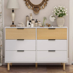 Living And Home White And Brown Wooden 6 Drawer Chest W 110 Cm X D 40 Cm X H 75.5 Cm - thumbnail 2