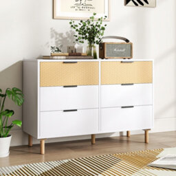 Living And Home White And Brown Wooden 6 Drawer Chest W 110 Cm X D 40 Cm X H 75.5 Cm - thumbnail 1