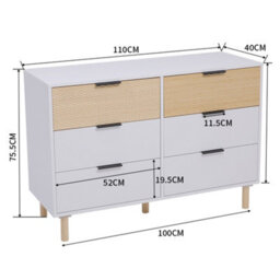 Living And Home White And Brown Wooden 6 Drawer Chest W 110 Cm X D 40 Cm X H 75.5 Cm - thumbnail 6