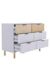 Living And Home White And Brown Wooden 6 Drawer Chest W 110 Cm X D 40 Cm X H 75.5 Cm - thumbnail 4