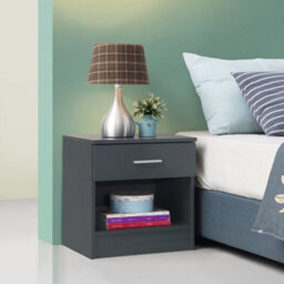 Timber Art Design Bedside Cabinet Bedroom Furniture Nightstand Table 1 Drawer Dark Grey - thumbnail 1