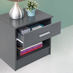 Timber Art Design Bedside Cabinet Bedroom Furniture Nightstand Table 1 Drawer Dark Grey - thumbnail 2