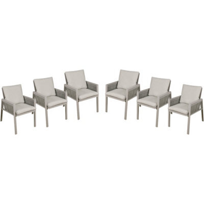 Loops 6 Pack Garden Dining Chairs & Armrests - Light Grey Aluminium & Rope - Outdoor - image 1