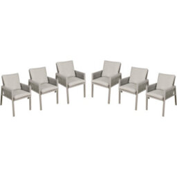 Loops 6 Pack Garden Dining Chairs & Armrests - Light Grey Aluminium & Rope - Outdoor