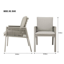 Loops 6 Pack Garden Dining Chairs & Armrests - Light Grey Aluminium & Rope - Outdoor - thumbnail 8