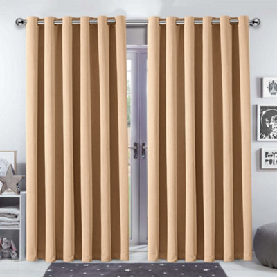 Bedlooms Beige Blackout Curtains Living Room Bedroom Thermal Insulated Curtain (Pair) 90 X 90 Inches With Tie Backs Two - image 1