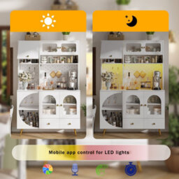 Btm 120Cm Tall Kitchen Cabinet With Led Lights Usb Ports Drawer Glass Shelves White - thumbnail 8