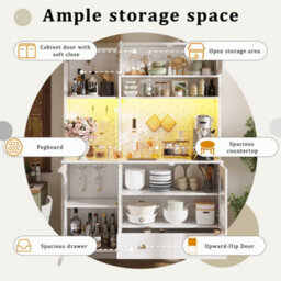 Btm 120Cm Tall Kitchen Cabinet With Led Lights Usb Ports Drawer Glass Shelves White - thumbnail 9