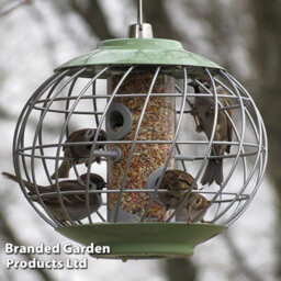 Garden Gear Happy Beaks The Nuttery Squirrel-Proof Helix Bird Seed Feeder In Green Metal Cage Easy To Hang And Clean