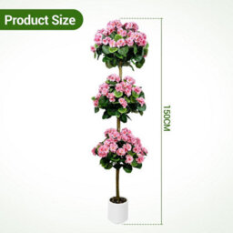London Boutique Artificial Geranium Tree 150 Cm, Faux Flower Topiary Plant, Three Ball Design, Uv Resistant, Pink Plant In Pot - thumbnail 4