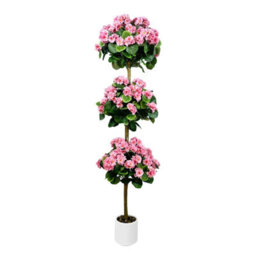 London Boutique Artificial Geranium Tree 150 Cm, Faux Flower Topiary Plant, Three Ball Design, Uv Resistant, Pink Plant In Pot - thumbnail 1