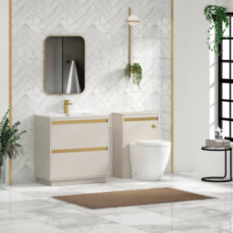 Royal Bathrooms Orion 800mm Warm Taupe 2 Drawer Floor Standing Vanity Unit With Ceramic Basin & Brushed Brass Strip - thumbnail 3