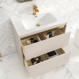 Royal Bathrooms Orion 800mm Warm Taupe 2 Drawer Floor Standing Vanity Unit With Ceramic Basin & Brushed Brass Strip - thumbnail 4