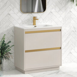 Royal Bathrooms Orion 800mm Warm Taupe 2 Drawer Floor Standing Vanity Unit With Ceramic Basin & Brushed Brass Strip - thumbnail 5