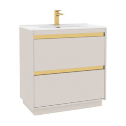 Royal Bathrooms Orion 800mm Warm Taupe 2 Drawer Floor Standing Vanity Unit With Ceramic Basin & Brushed Brass Strip - thumbnail 6