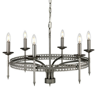 Elegant 6 Bulb Chandelier Pendant Light With Iron Gate Finish And E14 Led Bulbs