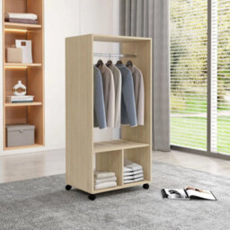 Mobile Open Wardrobe Clothes Rail Storage Shelves Bedroom Natural - thumbnail 2