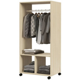 Mobile Open Wardrobe Clothes Rail Storage Shelves Bedroom Natural - thumbnail 1