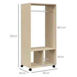 Mobile Open Wardrobe Clothes Rail Storage Shelves Bedroom Natural - thumbnail 3