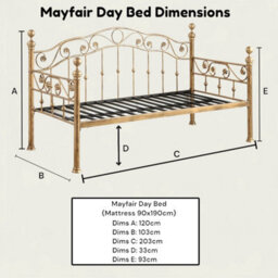OAT Home Mayfair Antique Brass Effect Metal Victorian French Single Day Bed Frame - thumbnail 9