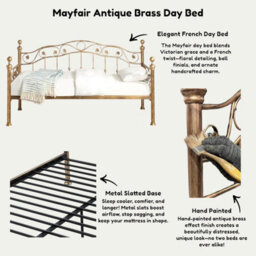 OAT Home Mayfair Antique Brass Effect Metal Victorian French Single Day Bed Frame - thumbnail 8