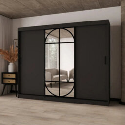 Arten Lugo 250Cm Black Mirrored Sliding Wardrobe With Tailored Storage - thumbnail 1