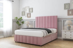 "Sloomy Langston Pink Plush Divan Bed Set 2 Drawers Left Side - 26"" Strutted & 12""  Footboard 2'6 Small Single" - thumbnail 2