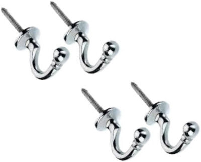 SISI UK Chrome Ball End Curtain Tieback Hooks U Shaped Curtain Tie Hooks Ball End Curtain Drape Tassel Screw In Hooks Curtains Clothes X 4 - image 1