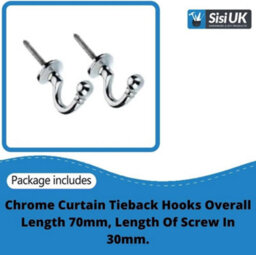 SISI UK Chrome Ball End Curtain Tieback Hooks U Shaped Curtain Tie Hooks Ball End Curtain Drape Tassel Screw In Hooks Curtains Clothes X 4 - thumbnail 2
