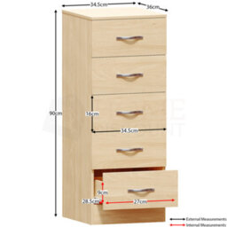 Lassic Vida Designs Riano Pine 5 Drawer Narrow Chest (H)900mm (W)345mm (D)360mm - thumbnail 2