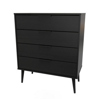 Hong Kong Ready Assembled Matt Black No Effect 4 Drawer Wide Chest (H)885mm (W)765mm (D)415mm - image 1