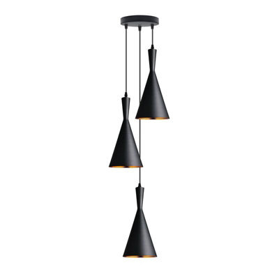 3 Way Pendant Light E27 Base 19Cm Black Metal Lightshade 95Cm Height Adjustable Ceiling Hanging Lamp For Indoor - image 1