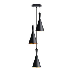 3 Way Pendant Light E27 Base 19Cm Black Metal Lightshade 95Cm Height Adjustable Ceiling Hanging Lamp For Indoor - thumbnail 1