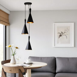 3 Way Pendant Light E27 Base 19Cm Black Metal Lightshade 95Cm Height Adjustable Ceiling Hanging Lamp For Indoor - thumbnail 3