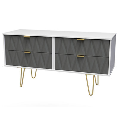 Ready Assembled Matt Grey & White No Effect 4 Drawer Chest (H)570mm (W)1145mm (D)395mm - image 1