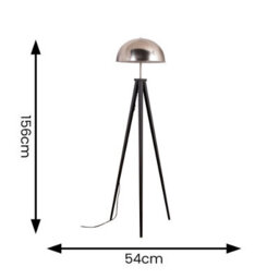 Valuelights Horvit Black Metal Tripod Standing Floor Lamp With Silver Brushed Chrome Dome Shade - thumbnail 5