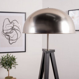 Valuelights Horvit Black Metal Tripod Standing Floor Lamp With Silver Brushed Chrome Dome Shade - thumbnail 3