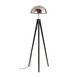 Valuelights Horvit Black Metal Tripod Standing Floor Lamp With Silver Brushed Chrome Dome Shade - thumbnail 1