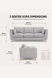 Loft Home Aria Classic Light Grey 3 Seater Fabric Sofa - thumbnail 3
