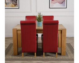 That's Furniture Kuba 150 X 85 Cm Chunky Medium Oak Dining Table And 4 Chairs Dining Set With Montana Burgundy Leather Chairs - thumbnail 2